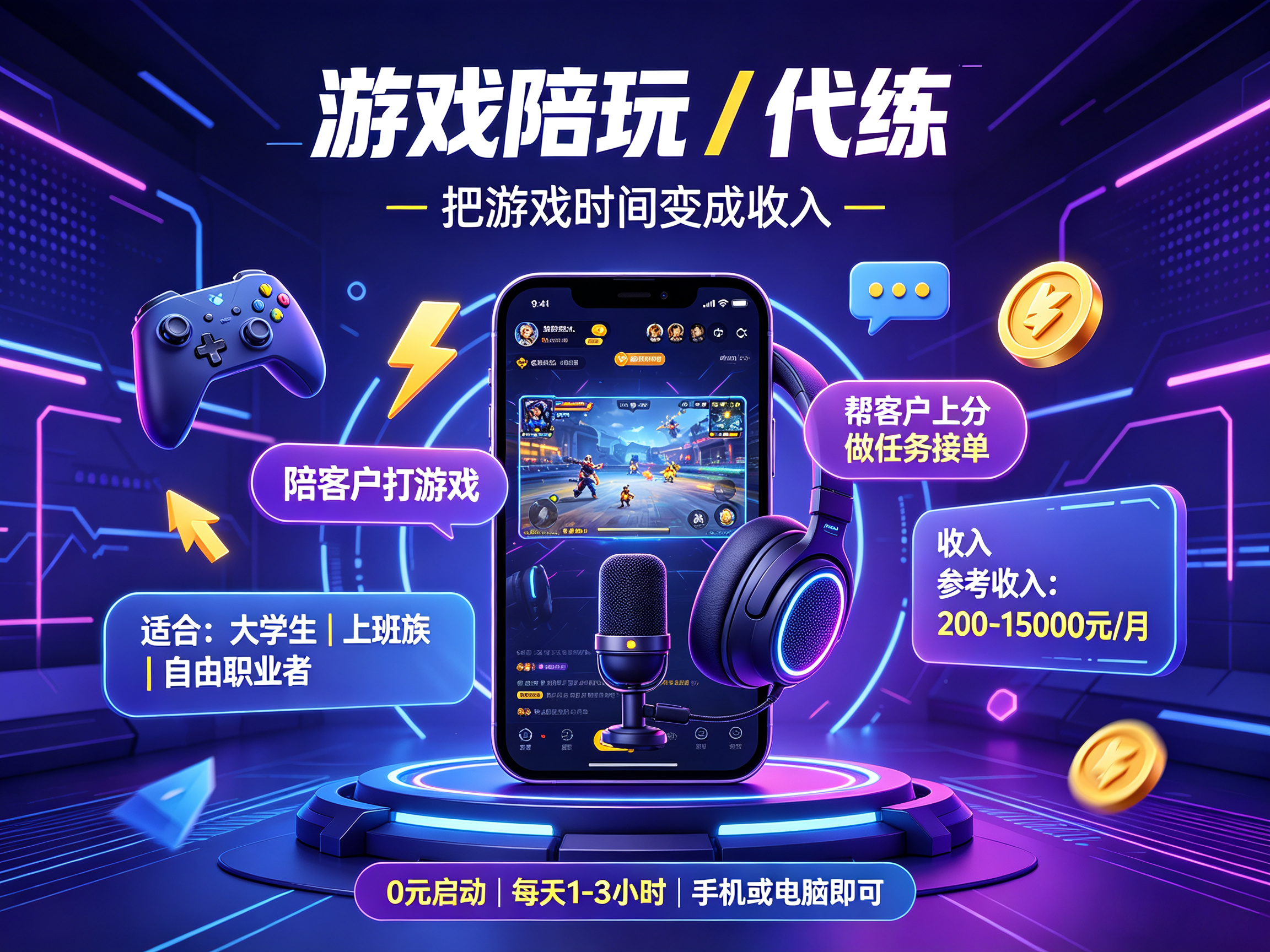 游戏陪玩/代练 - 副业项目封面