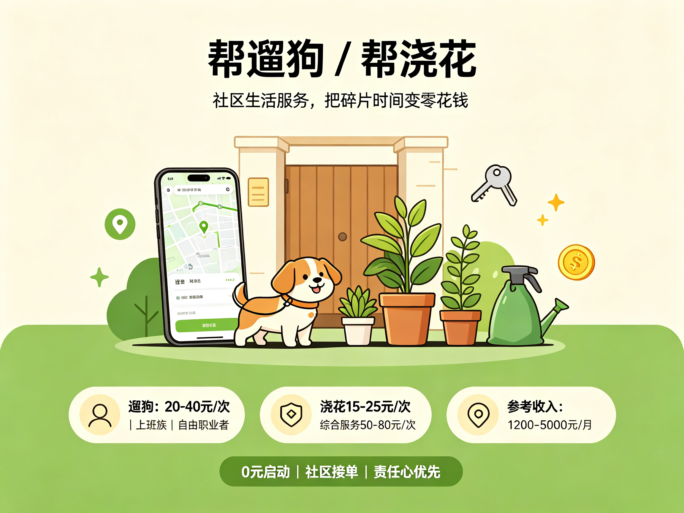 帮遛狗/帮浇花 - 副业项目封面