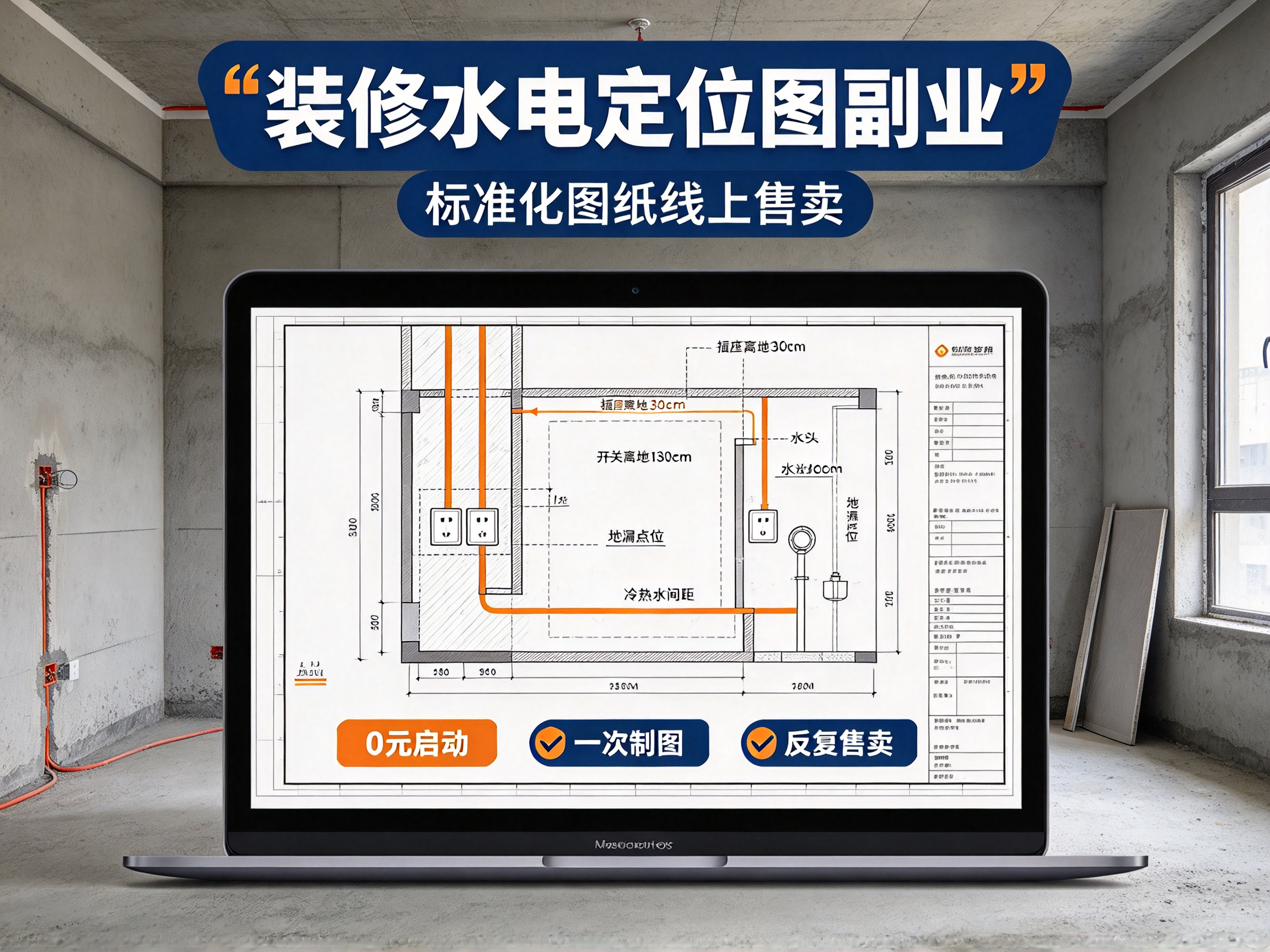 卖“自建房/装修水电定位尺寸图” - 副业项目封面