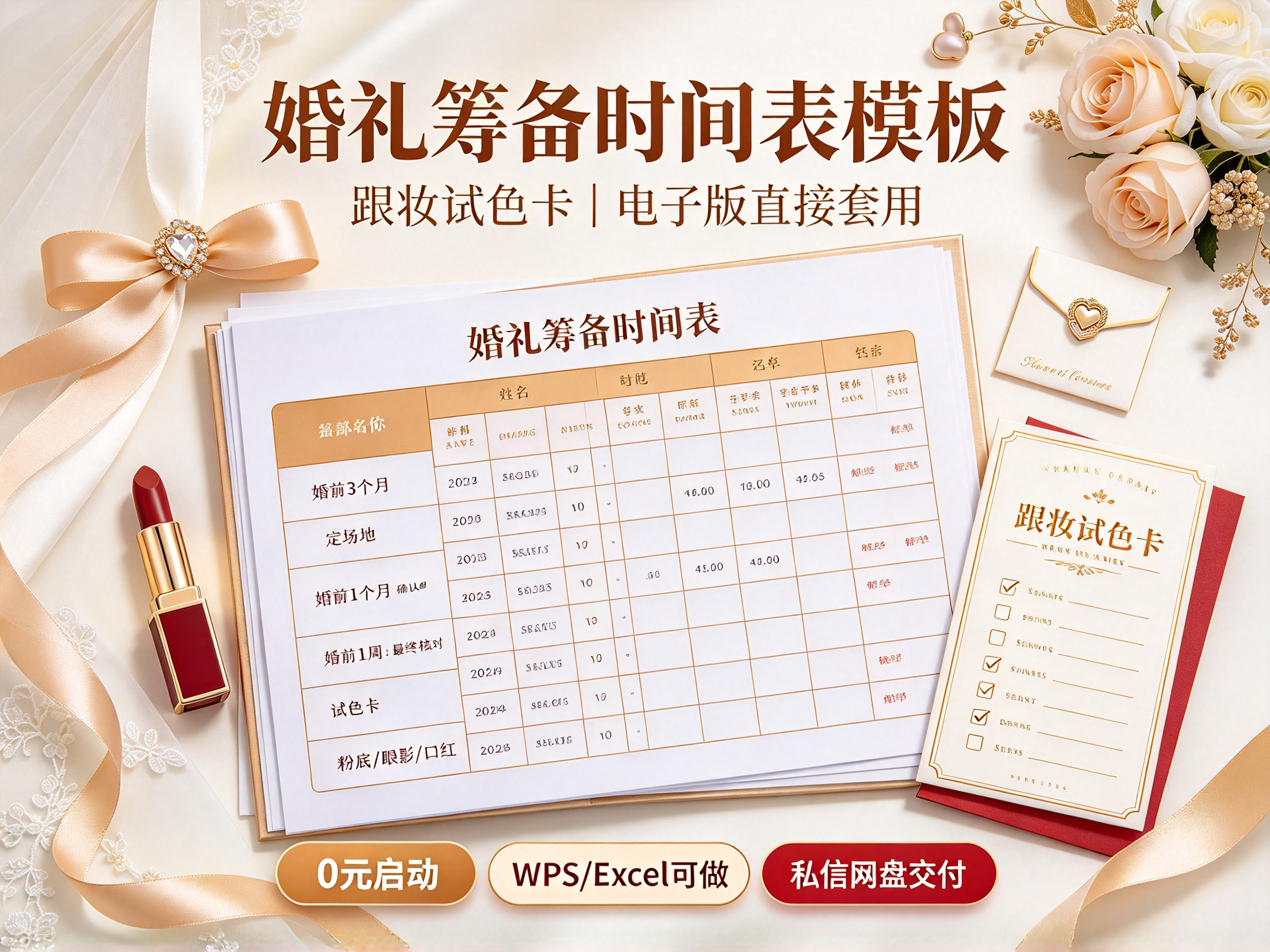 卖“婚礼筹备时间表+跟妆试色卡” - 副业项目封面