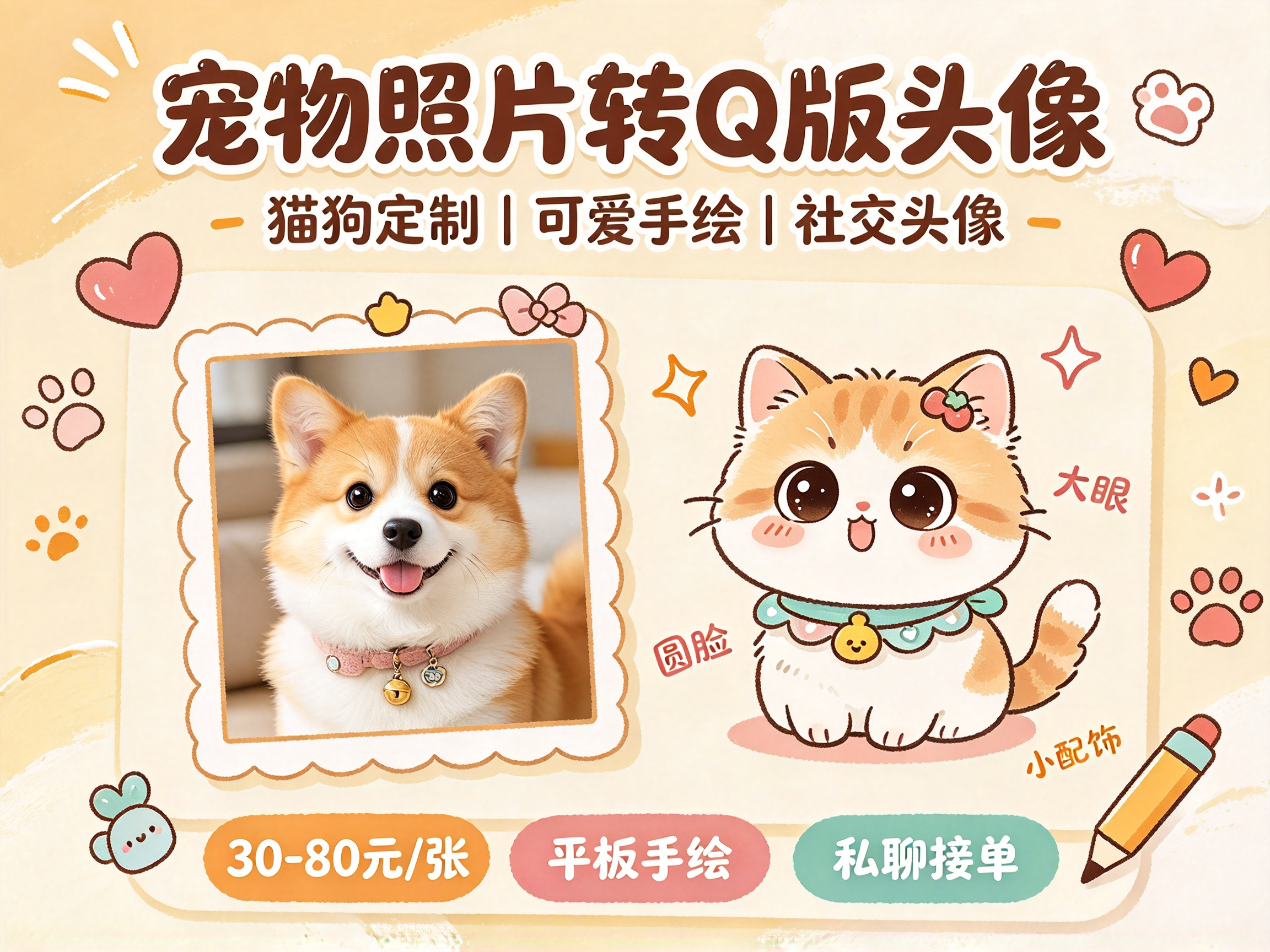 宠物照片转Q版手绘头像 - 副业项目封面