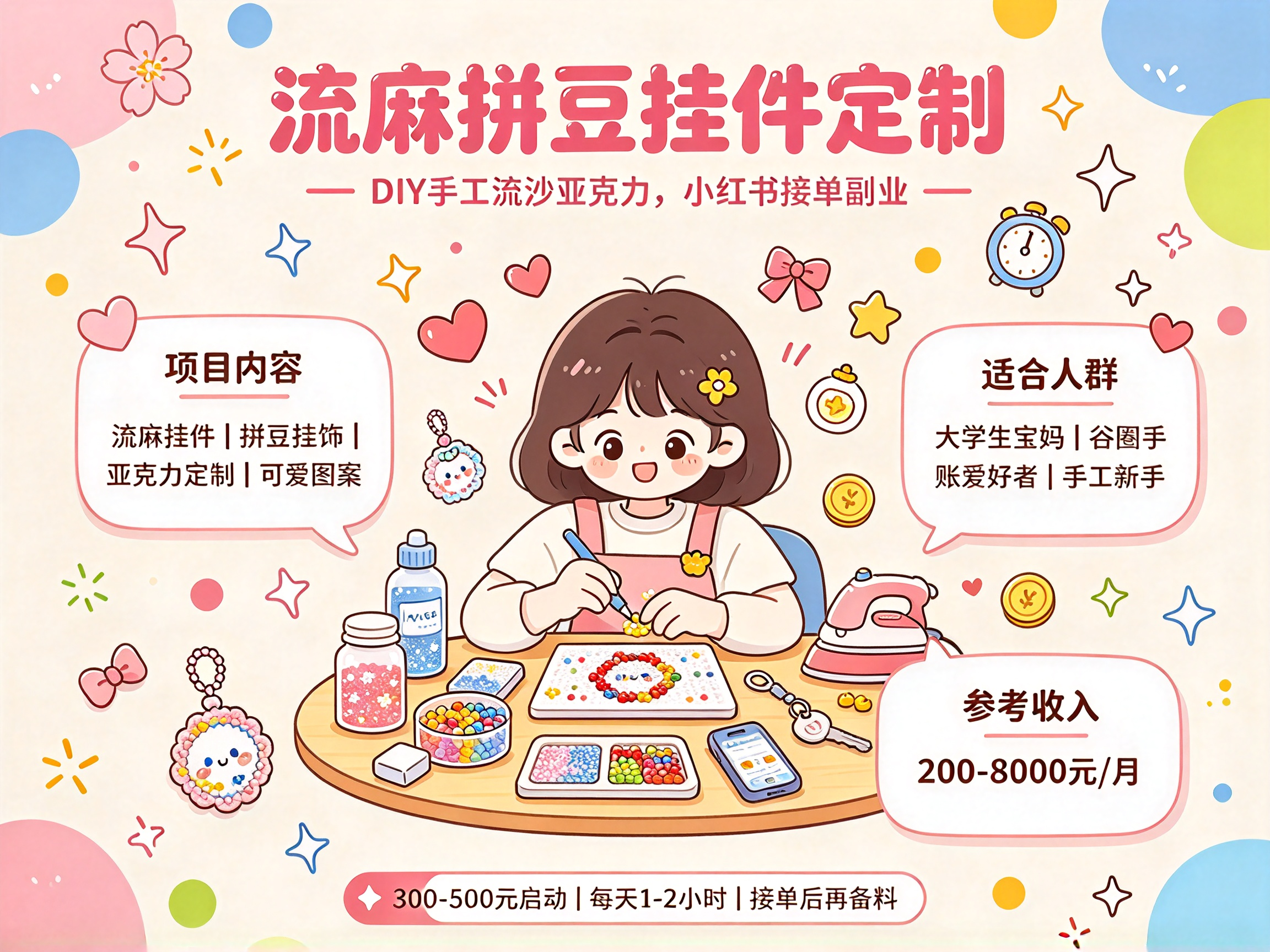 亚克力流麻/拼豆挂件定制 - 副业项目封面