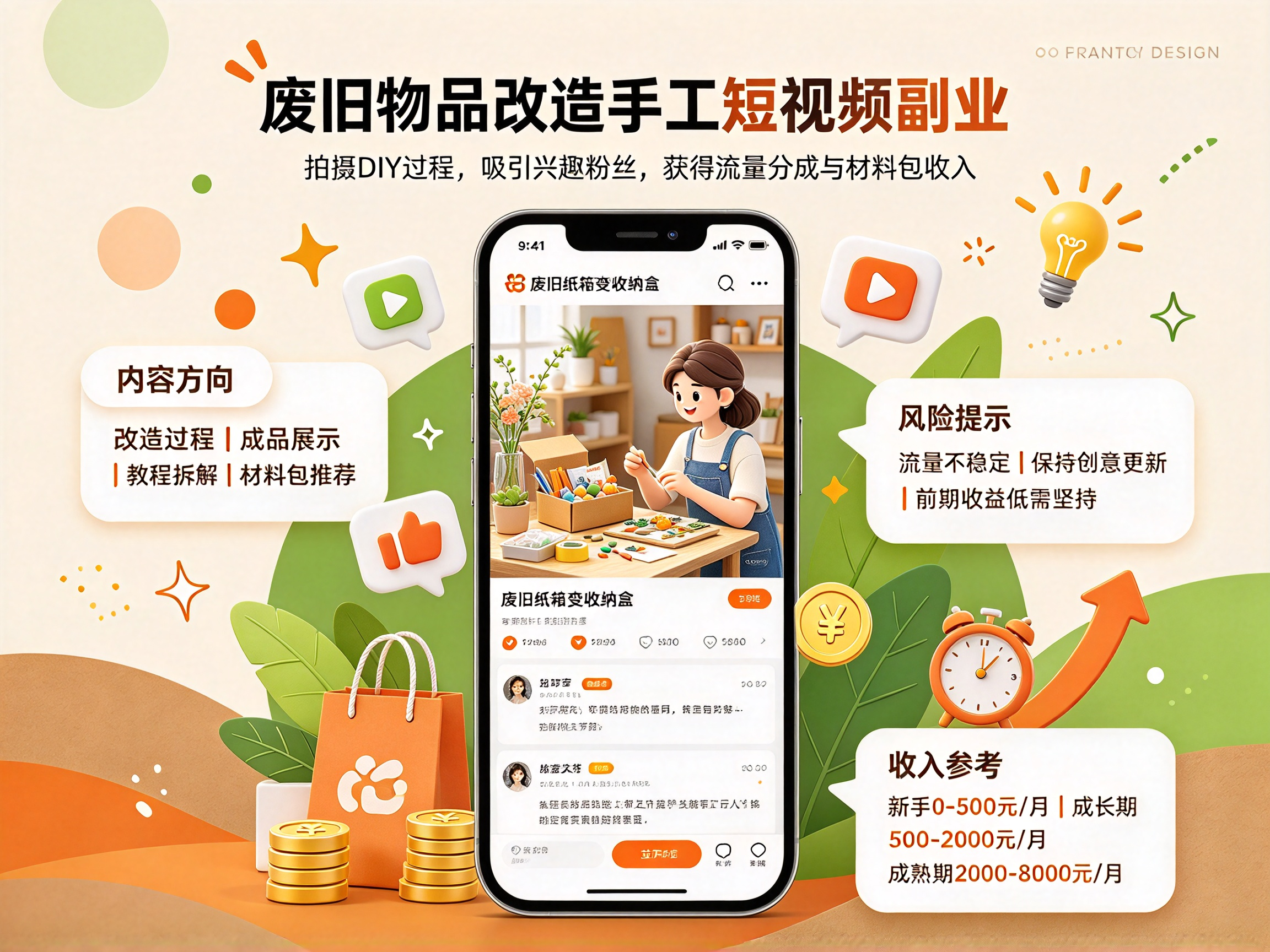 “废品改造手工”教程视频 - 副业项目封面